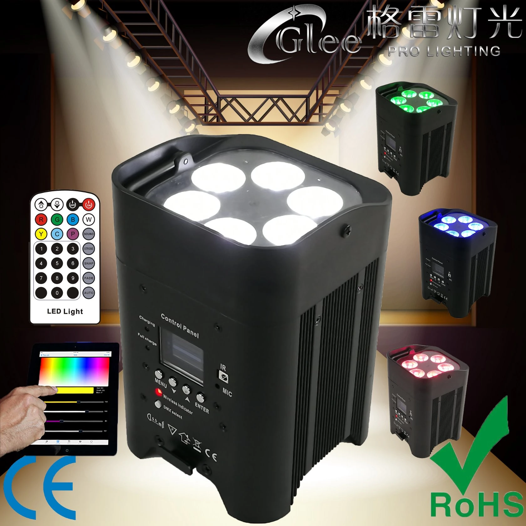 Professional 6X18W 6 in 1 Hex LED Battery Powered Wireless Wifly Lighting